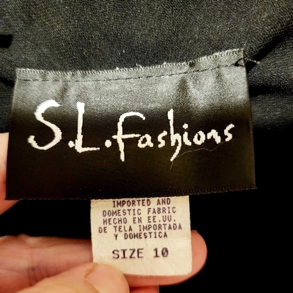 Vintage S. L. Fashions Black Flutter Sleeve Blouse White Hem Women's Size 10 EUC - Picture 5 of 6